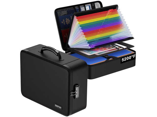5200 Fireproof Document Box with 25 Pockets Accordion File Folder Heat Insulated Water Resistant File Organizer Box with Lock,Soft Case,Home Travel...