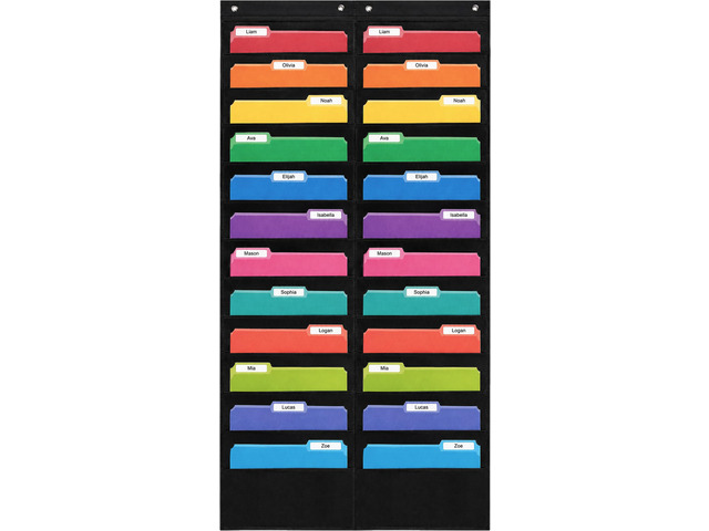 24 Pocket File Pocket Chart, Black, 28' x 55' Versatile Wall Hanging File Folder Organizer for Classrooms, Offices, Home, and More - Wall Folder...