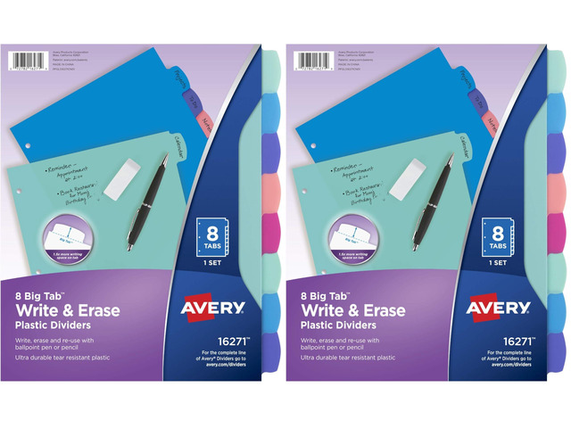 Write & Erase Dividers for 3 Ring Binders, 8 Tabs per Set, Multicolor Big Tabs, Pastels, Binder Dividers Great for Organizing Reports, Projects,...