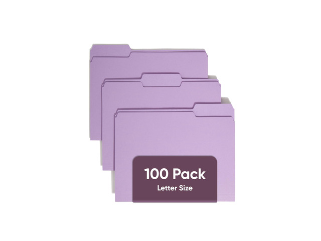 Colored File Folder, 1/3-Cut Tab, Letter Size, Lavender, 100 per Box (12443)