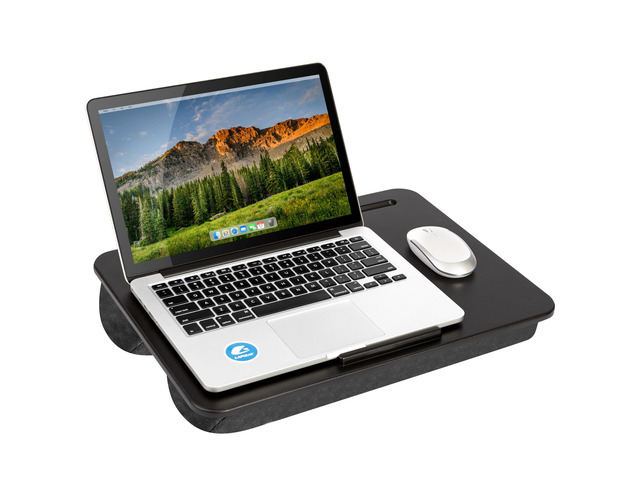 The Original Lap Desk Black, Fits 17' Laptops Microbead Cushion, Device Ledge, Built-In Pencil Tray, Carry Handle
