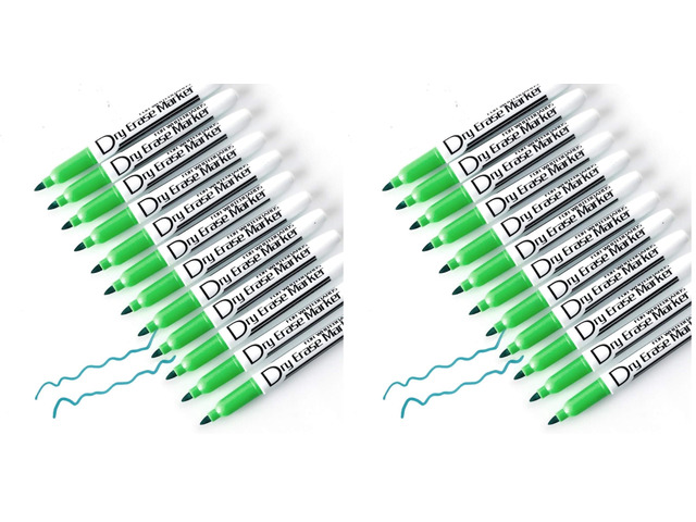 Green Dry Erase Markers Low Odor Fine Whiteboard Markers Thin Box of 12 (Pack of 2)