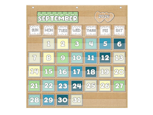 Classroom Monthly Calendar Pocket Chart for 2.75 * 2.75 Cards,Homeschool Supplies and Classroom Must Haves! Only Chart (Brown)
