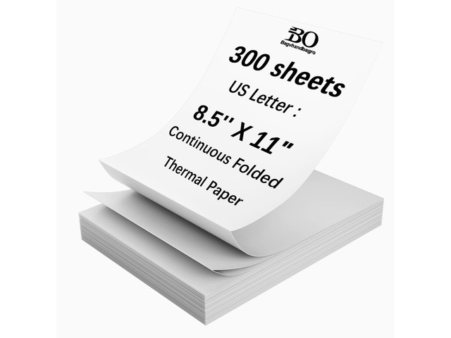 300 Sheets Thermal Printer Paper 8.5 x 11 Inch, Fanfold US Letter Size BPA-Free Thermal Printer Paper for N80/PD-A4/Most Inkless Printers,...