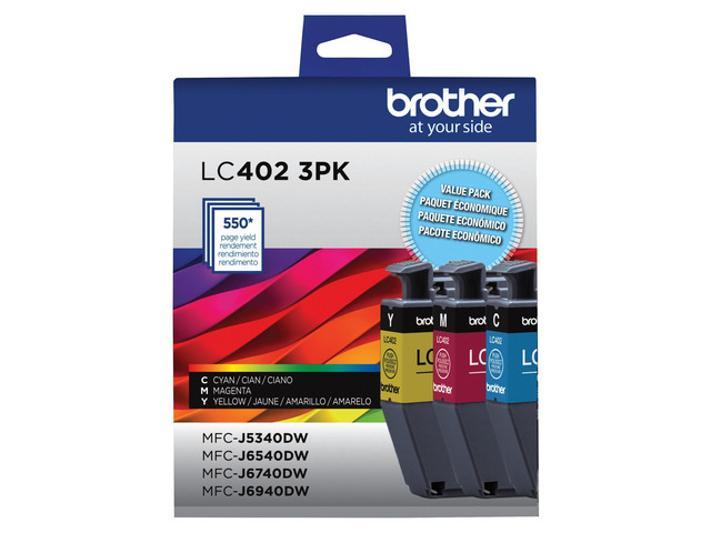 Genuine LC402 3PK 3-Pack of Standard Yield Cyan, Magenta and Yellow Ink Cartridges, Black