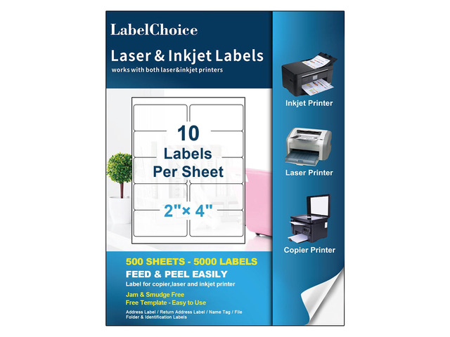 500 Sheets 5000 Pcs 2x4 10 Up Shipping Address Labels Compatible with Laser and Inkjet Printers, 2x4 10 Per Page Strong Adhesive Internet Mailing...