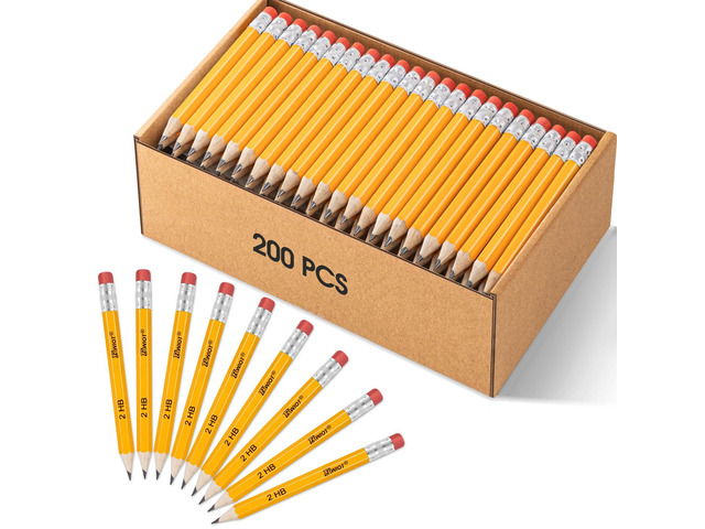 Golf Pencils with Eraser Mini, #2 HB Half, 200 Count, Pre-Sharpened 4' Small Pencils Bulk, Wood Cased Short for Classroom, Office, School, Wedding...