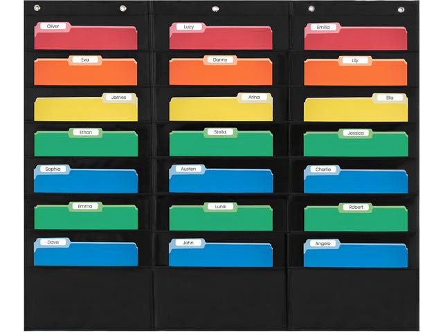 21 Pocket File Pocket Chart, Black, 42' Wide x 35' Tall Versatile Wall Hanging File Folder Organizer for Classrooms, Offices, Home, and More - Wall...