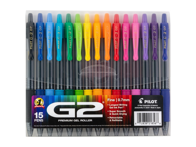 G2 Gel Roller Pens, G2 Rainbow Colors Pack, 15 Pack Pouch, Assorted