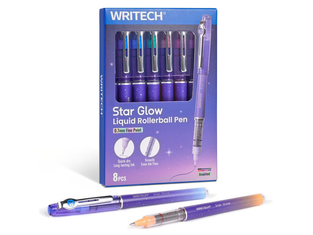 Liquid Ink Rollerball Pens: 8ct Assorted Colors Fine Point Tip 0.7mm Roller Ball Rolling Pen for Smooth Writing Coloring Drawing Journaling No...