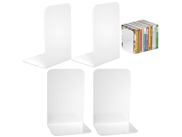 White Metal Bookends: 2 Pairs for Heavy Books and Shelves
