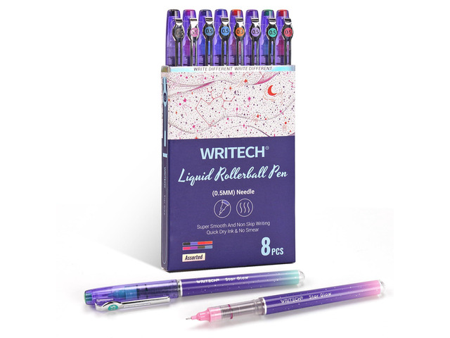 Liquid Ink Rollerball Pens: 8ct Assorted Colors Extra Fine Point Tip 0.5mm Roller Ball Rolling Pen for Smooth Writing Coloring Drawing Journaling...