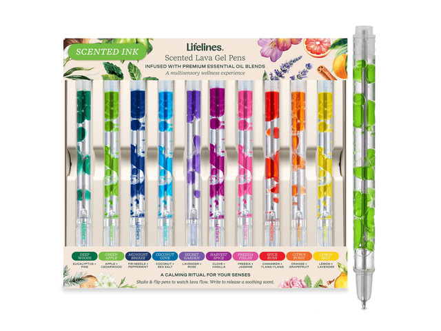 Scented Lava Gel Pen Set, 10 Multi-Color Pack, 0.5mm Flowing Lava Bubbles - Mesmerizing Visual Experience - Infused with Essential Oils