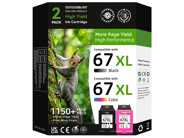 Printer Ink 67 Compatible for HP 67 Ink Cartridges Black/Color Combo Pack for HP Ink 67 for HP 67 Ink Fit for DeskJet 2855e 2800e 4155e 2755e 2700...