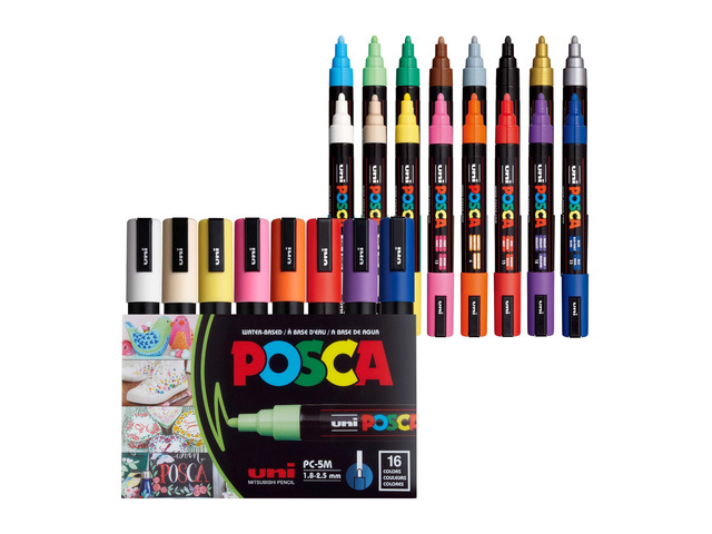 PC-5M Paint Markers, 16 Count Medium Reversible Tip Set (1.82.5 mm) Water-Based Opaque Paint Pens for Rock Painting, Wood, Glass, Crafts & Art...