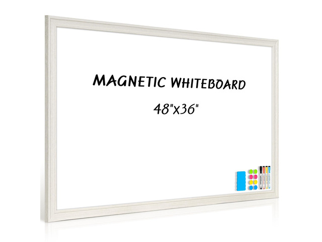 Large Dry Erase White Board for Wall, 48'x36', Vintage White Wooden Frame Magnetic, Decorative Whiteboard, Wall Mounted, for Home, Office, Kitchen,...