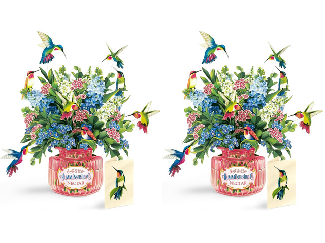 Pop Up Cards, Hummingbird Oasis, 12 Inch Life Sized Forever Flower Bouquet 3D Popup Greeting Card, Birthday Cards, Thank You Card, Blank Notecard &...