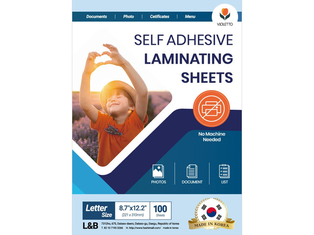 Self Stick Laminating Sheets 8.5 x 11 Inches, 4mil, Pack of 100 Letter size sheets with a clear glossy finish for photos, cards, certificates,...