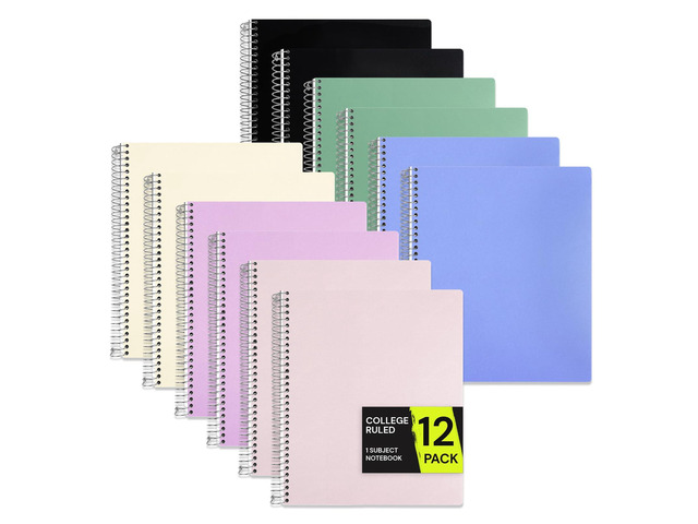 1 Subject Spiral Notebook College Ruled, 200 Pages 100 Sheets, 9 x 11 in, Waterproof Plastic Cover, Durable, School Notebooks, Students, Teachers,...