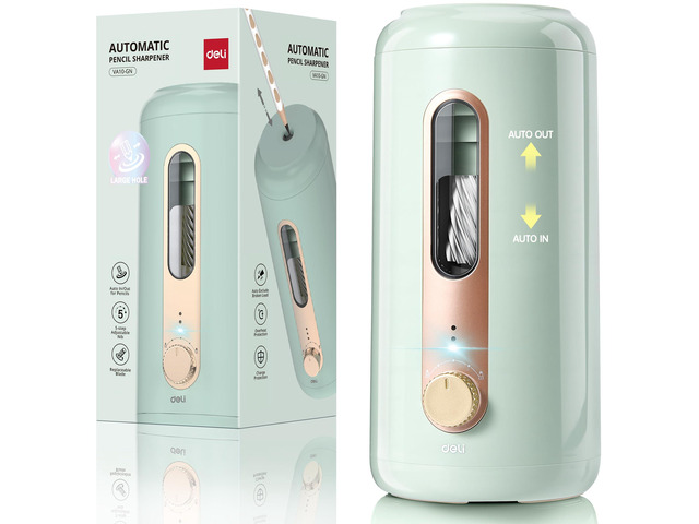 Electric Pencil Sharpener, Fully Automatic Pencil Sharpener, Green Suitable for 6.9-10.8mm Colored/Jumbo Pencils, Auto in & Out, Rechargeable...