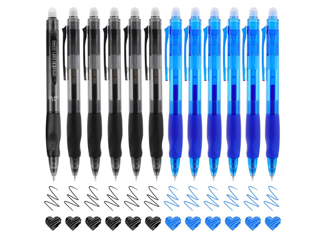 Retractable 6 Black 6 Blue Erasable Gel Pens Clicker, Fine Point(0.5mm),Make Mistakes Disappear, Premium Comfortable Grip, Smooth Writing Pen...