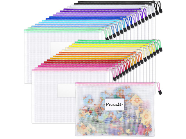 32 Pack Mesh Zipper Pouch Bags, A4 Letter Size, Classroom Zipper Bags Waterproof Bag Organizer with Label Pocket, School Office Teacher Student...
