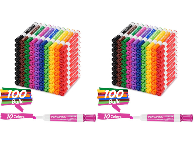Dry Erase Markers, Chisel Tip Whiteboard Markers, Low Odor Thick Dry Markers, 100 Bulk 10 Assorted Colors for Teachers, Classroom, Office & Home...