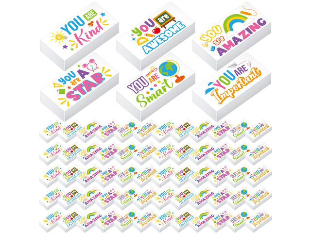 180 Pcs Inspirational Erasers,Inspirational,White Bulk Pencil Erasers, 6 Motivational Designs, Classroom Rewards Drawing Supplies, Back to School...