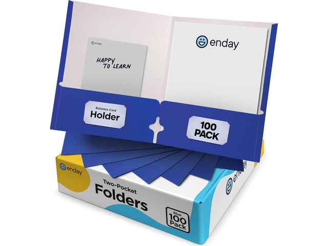 Blue Folders with Pockets 2 Pocket Folder Bulk, Two Pockets File for Letter Size Sheets, Bulk Paper Also Available in Blue, 100 Pack - By
