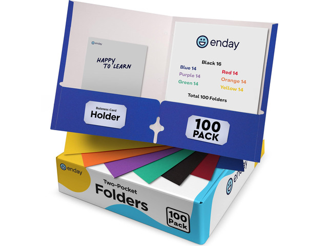 Paper Folders with Pockets (100 Pack) Assorted Colors - Letter Size Two Pocket Folder, Premium Quality Bulk - Purple, Blue, Green, Red, Yellow,...