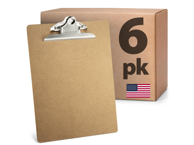 Recycled Wood Clipboards, 9 x 12.5-Inches, 6-Inch Rust-Resistant Clip, Hardboard Writing Surface, 6-Pack, Brown