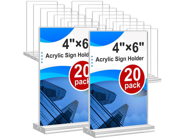 Acrylic Sign Holder 4x6, 20 Pack Clear Table Vertical Double Sided Table Menu Display, Plastic Desktop Picture Frames Stand Acrylic Paper Holder...