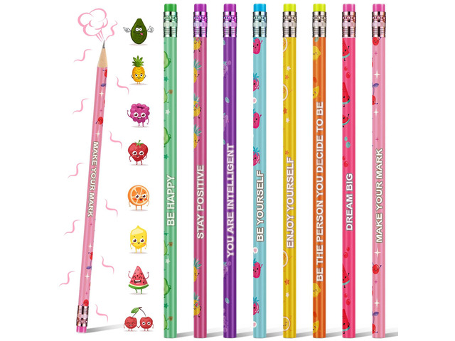 48 Pcs Scented Pencils for Kids Fun Wood HB Bulk with Erasers Cute Motivational Colorful Designs, Fruit Elements, for Student Classroom School...