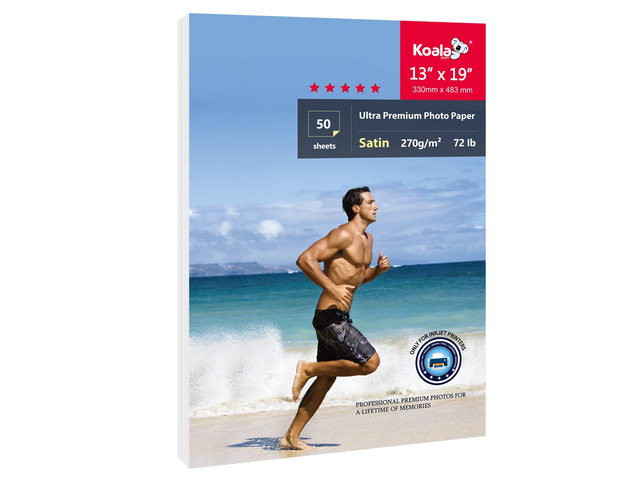 Photo Paper Resin Coated 13x19 In Satin Photo Printer Paper 72lb for Inkjet Printer Water-Resistant Semi Gloss 50 Sheets
