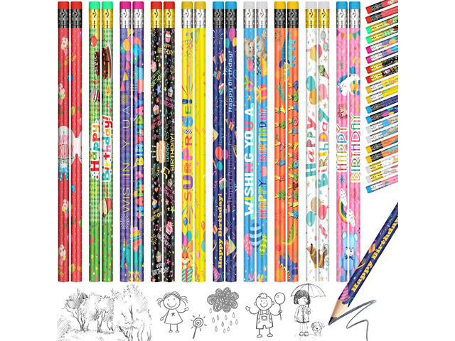 500 Pcs Happy Birthday Pencils for Student Bulk, 10 Assorted Styles Colorful Pencils with Top Erasers for Teacher Rewards, Classroom Prizes,...