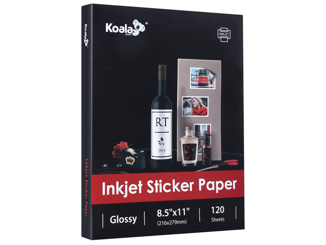 Printable Glossy Sticker Paper for Inkjet Printer, 120 Sheets White, 8.5x11 Inch Self-Adhesive Photo Sticker Printer Paper for Crafts
