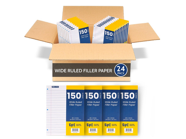 Filler Paper, Wide Ruled Loose Leaf, 3-hole punch, 150 Sheet, 10.5 x 8 Inch, Pack of 24 (3,600 sheets)