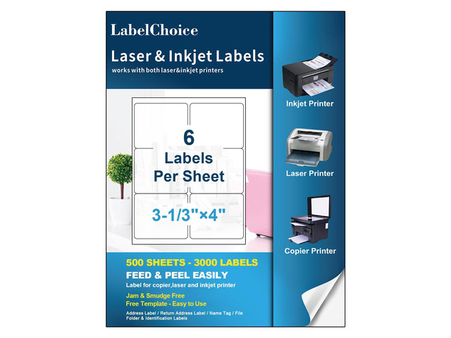 500 Sheets 3000 Pcs 3-1/3 x 4 6 Up Shipping Address Labels for Laser & Inkjet Printers, 3-1/3' x 4' 6 per Sheet Shipping Mailing Stickers, 6 Labels...