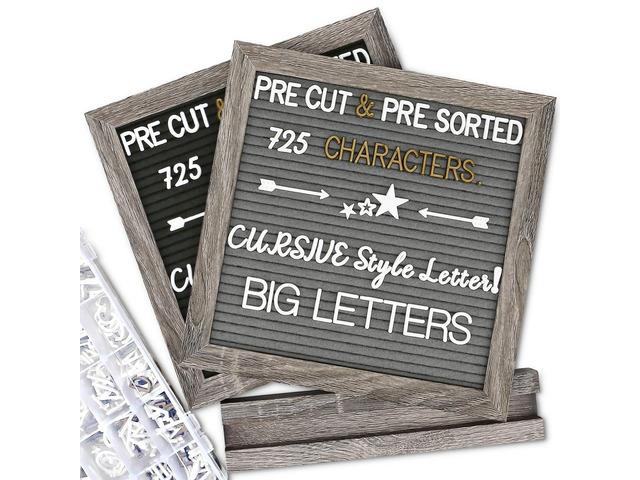 Double Sided Felt Letter Board with Letters - Pre Cut & Sorted 725 letters with Stand, Cursive Style Letters, Big Letters, Plastic Organizer,...