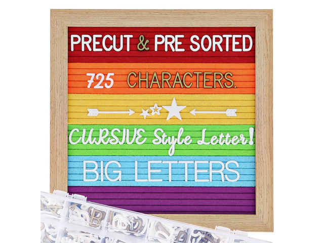 Changeable Felt Letter Board with Letters, Pre Cut & Sorted 725 Letters, Rainbow Decor, 10x10 Inch Message Board, Classroom Decor Farmhouse Wall...
