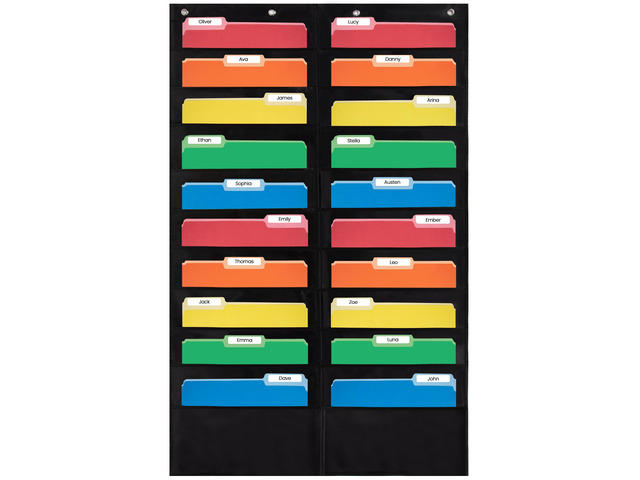 20 Pocket File Folder Pocket Chart, Black, 28' W x 46' T Versatile Wall Hanging File Folder Organizer for Classrooms, Offices, Home, and More -...