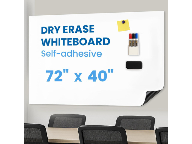 Large Magnetic Whiteboard for Wall 72' x 40', Self-Adhesive Magnetic Dry Erase White Board Sticker, Peel and Stick Sheet for Conference Room Office...