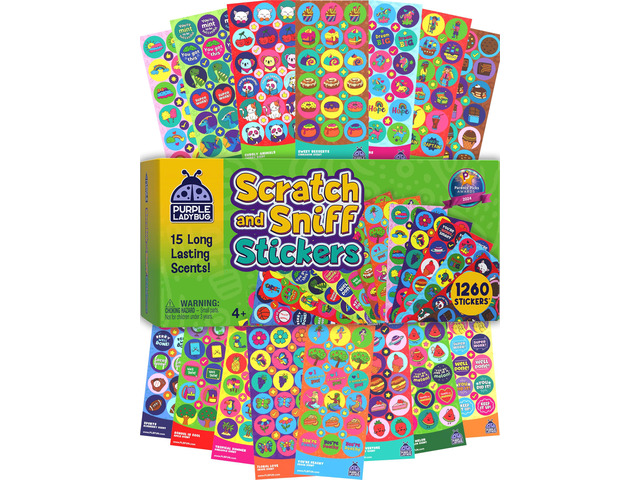 1260 Scratch and Sniff Stickers for Kids, 15 Scents - Smelly Stickers Sensory Scented Reward Stickers, Long-Lasting Scents, 2 Sizes, Non-Toxic,...