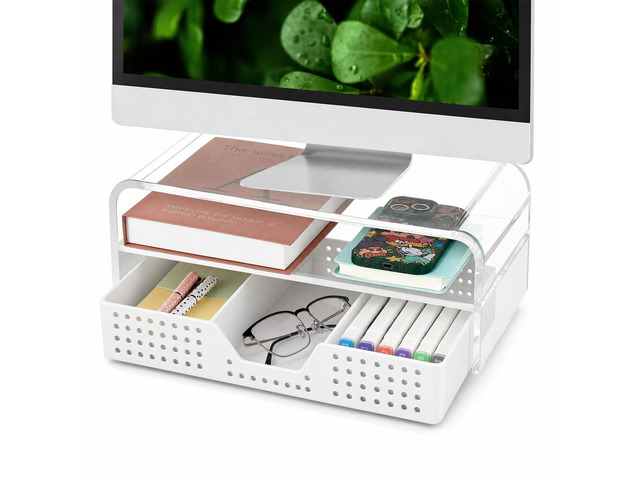 Desk Organizer and Accessories, 2-Tier Computer Monitor Stand Riser with Drawer and 2 Pen Holders, Laptop Stand, Office Desk Accessories for Office...