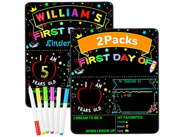 2 Packs First and Last Day of School Board Signs with 6 Colorful Liquid Chalk Markers - 12' X 10' Double-Sided - Back to School Supplies for...