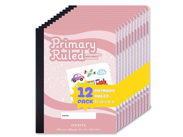 Pink Primary Composition Notebook K-2 Bulk, Drawing Space, 200 Pages 100 Sheets, 9.75 x 7.5 in, 12 Pack, Draw and Write Primary Composition book,...