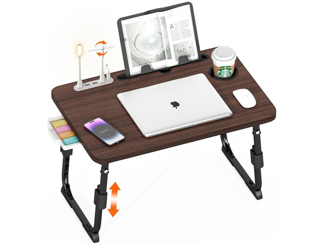 Lap Desk for Bed Adjustable Height with USB Port 23.6' x15.7' Desktop Storage Drawer, Bookshelf, Fits 17' Laptop, For couch WFH Study, Foldable...