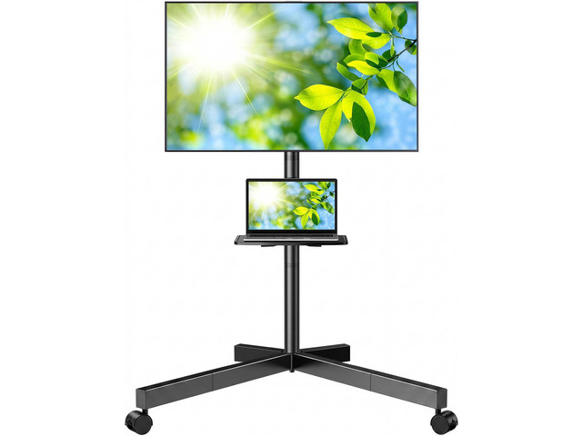 Rolling TV Stand for 26-65 Inch TVs up to 88 lbs, Mobile Outdoor TV Stand with Shelf & Large Base, Tilt TV Stand with Wheels, Portable TV Cart for...