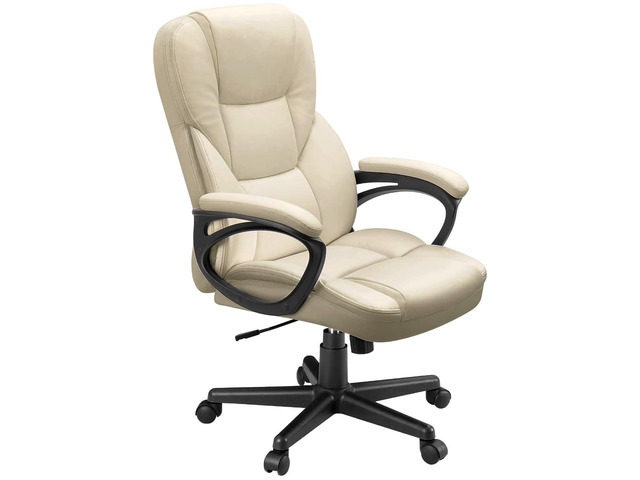Office Executive Chair High Back Adjustable Managerial Home Desk Chair, Swivel Computer PU Leather Chair with Lumbar Support (1, Khaki)