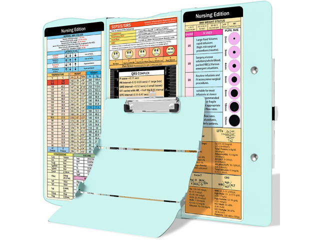 Nursing Clipboard Foldable Clipboard Medical: Edition Cheat Sheets Aluminum 3 Layers Foldable Clipboards Nursing Pocket Size Profile Clip Nurse...